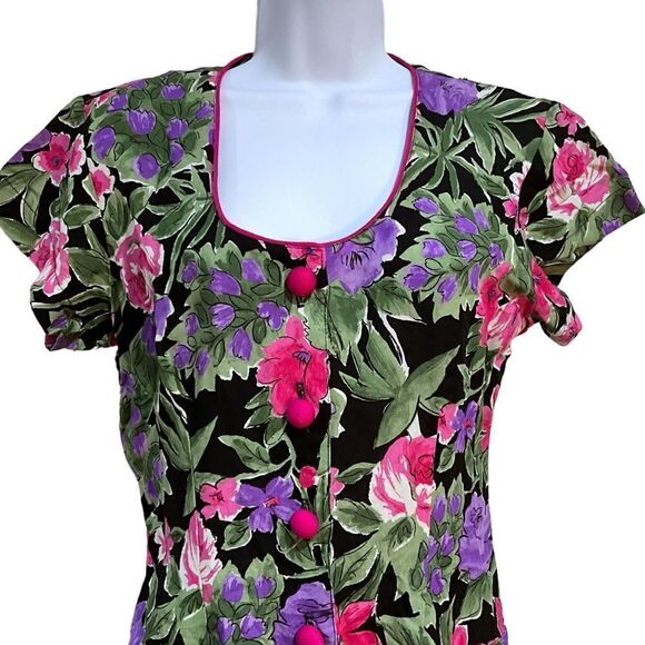 LA BELLE Vintage 90s Button Front Floral Romper Juniors Size 5 - Picture 2 of 10